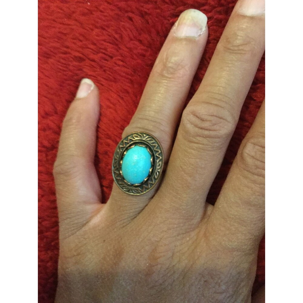 Turquoise Oval Statement Ring in Bronze